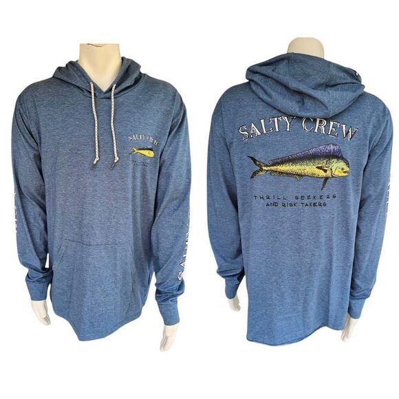 Salty Crew 2XL Hoodie Blue Long Sleeve Technical Tee Mahi Fish Logo Pullover - Picture 1 of 9